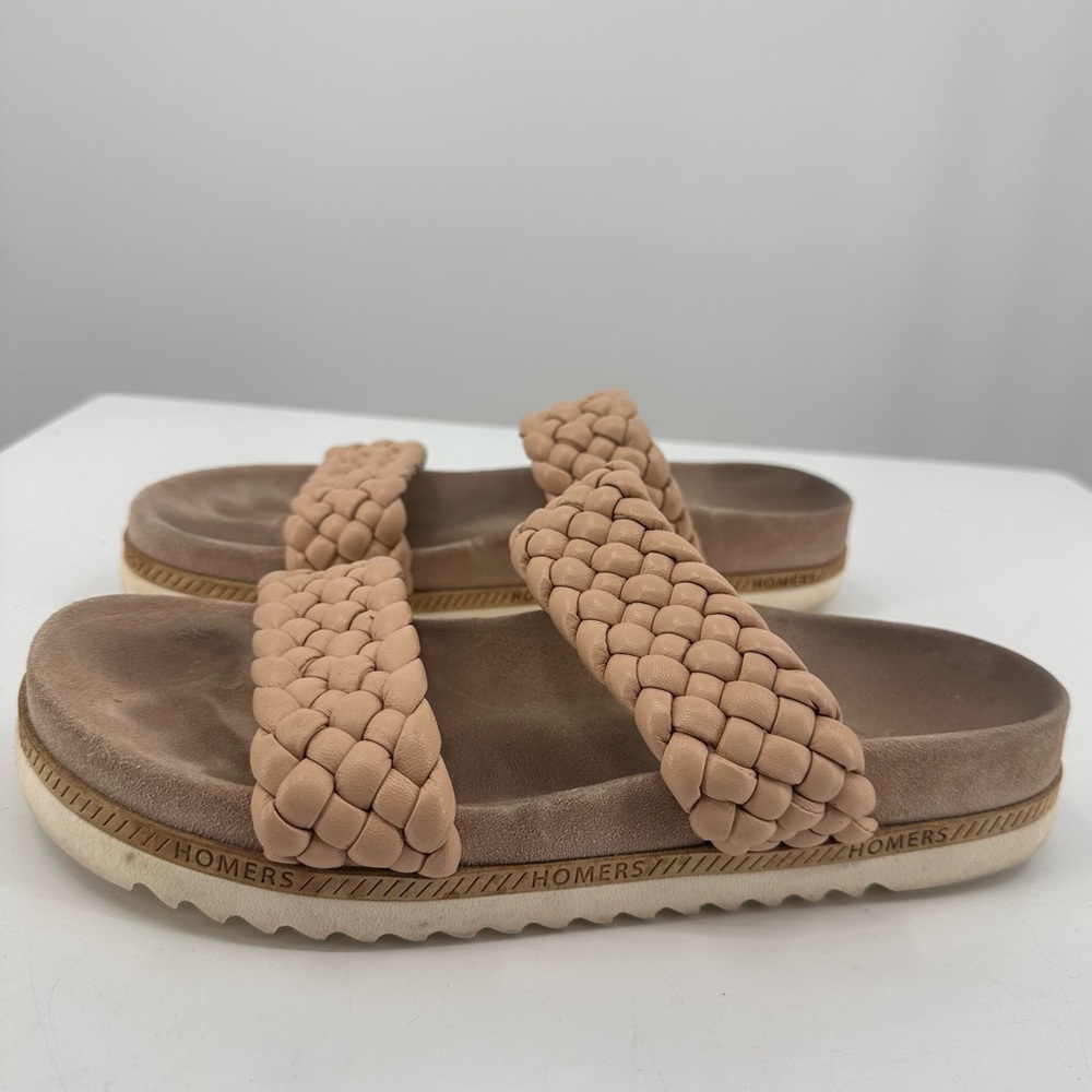 Homers Flat Sandals Cream Blush Braided Straps Womens 40